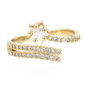 Изысканное кольцо-манжета со звездой из кубического циркония, открытое кольцо из латуни для женщин, без никеля 