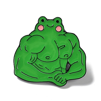 Black Zinc Alloy Brooches, Muscular Fitness Frog Enamel Pins