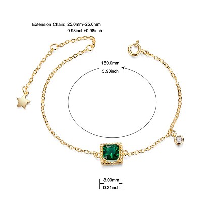 Élégant bracelet en argent sterling 925 Shegrace, avec pendentif aaa vert zircone et pendentif rond en zircone claire