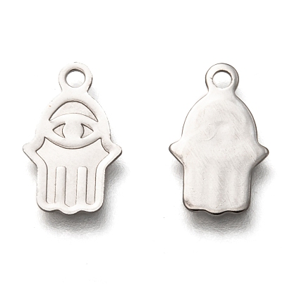 201 Stainless Steel Charms, Laser Cut, Hamsa Hand/Hand of Fatima/Hand of Miriam with Evil Eye