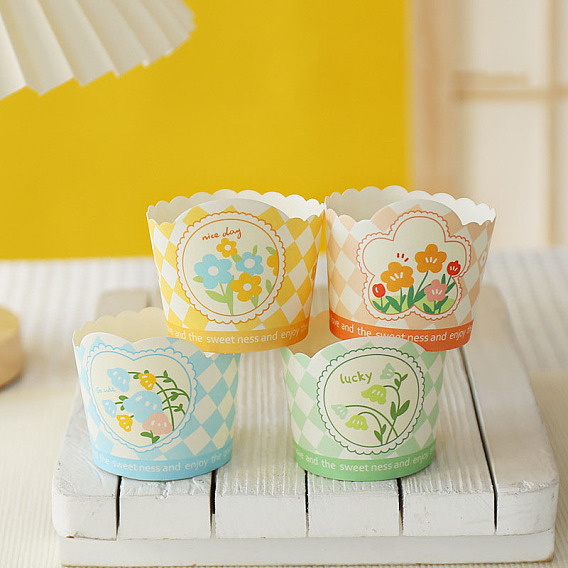 Moules à cupcakes en papier à motif tartan et fleurs, supports de moules à muffins ingraissables emballages de cuisson