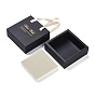 Paper Drawer Jewelry Set Box, with Black Sponge & Polyester Ribbon Handles, for Necklaces and Earrings, Square