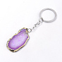 Plated Natural Agate Keychain, with Iron Findings, Mixed Color, Nuggets