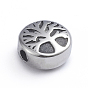 Retro 304 Stainless Steel Beads, Flat Round with Tree of Life