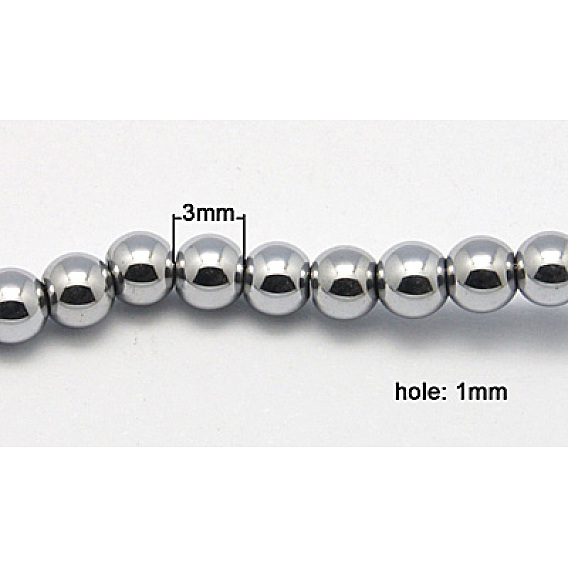 Recubrimiento al vacío de perlas de hematita sintética no magnética, rondo, gainsboro, 3 mm, agujero: 1 mm, longitud: 17.4 pulgadas