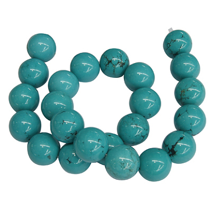 Perles de magnésite naturelle, teint, turquoise, ronde, 18mm, Trou: 1.5mm