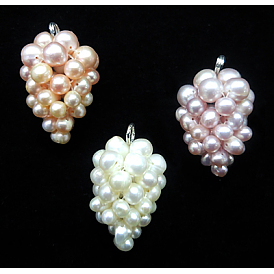 Pendentifs de perles d'eau douce de culture naturelle, raisin, 18~20x30~31mm, Trou: 2mm