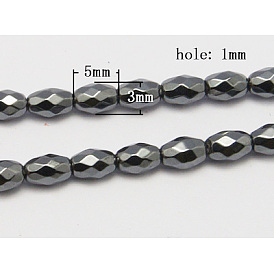 Non-Magnetic Synthetic Hematite Beads, Faceted, Oval, 3x5mm, Hole: 1mm