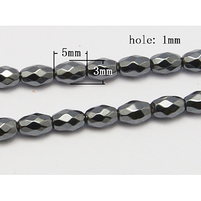 Non-magnétiques perles synthétiques d'hématite, facette, ovale, 3x5mm, Trou: 1mm