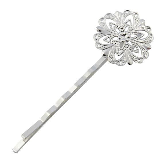 Accessoires bobby épingle à cheveux en fer, avec bac à fleur en laiton, plateau: 21x21 mm, 63x21 mm