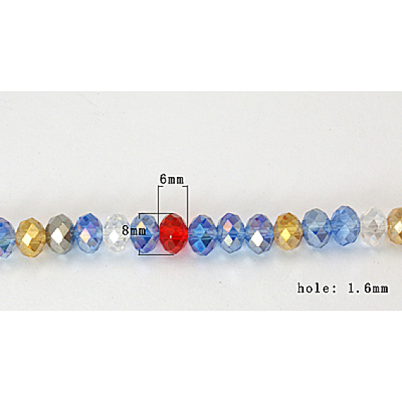 Electroplate Glass Beads Strand, AB Color Plated, Faceted, Rondelle, 8x6mm, Hole: 1.6mm