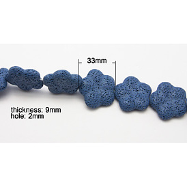 Brin de perles de pierre précieuse de pierre de lave naturelle, teint, fleur, 33x9mm, Trou: 2mm
