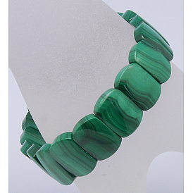 Stretchy Gemstone Bead Bracelets, Natural Malachite, Grade A, Square, 53mm