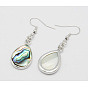 Stylish Alloy Abalone Shell/Paua ShellTeardrop Dangle Earrings, with Brass Earring Hooks, 47mm, 15x25x3mm, Pin: 0.6mm