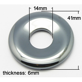 Non-magnetic Synthetic Hematite  Pendant, Grade A, Donut/Pi Disc, 41x6mm, Hole: 14mm