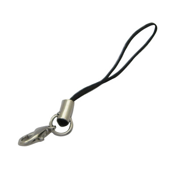 Cord Loop Mobile Phone Straps, with Brass Lobster Claw Clasps, Length: 60mm, Hole: 3.5mm