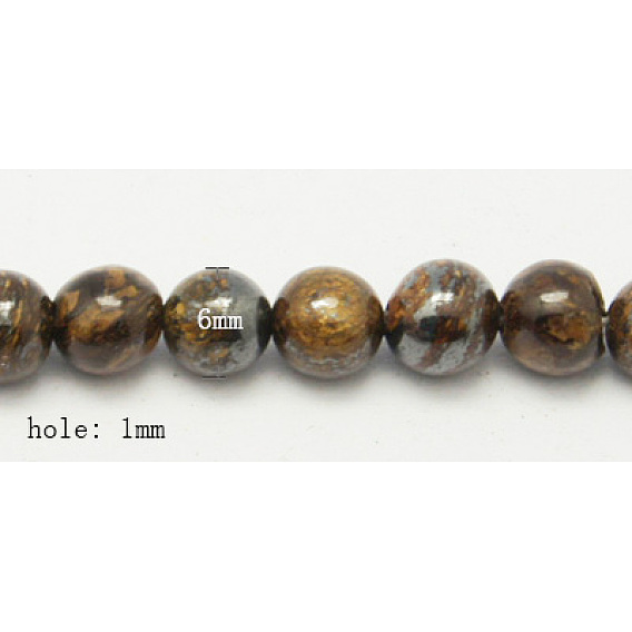 Natural Bronzite Beads Strands, Round, 6mm, Hole: 1mm, Length: 15.7 inch