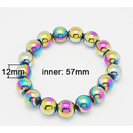 Bracelets d'hématite synthétiques non-magnétiques, bracelets à billes, diamètre intérieur: 57 mm