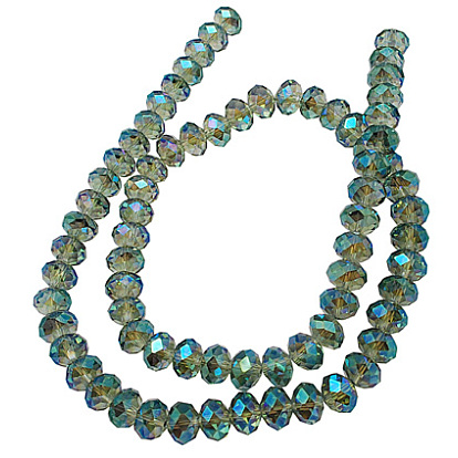 Electroplate Glass Beads, Faceted, Flat Round, 10x8mm, Hole:1mm