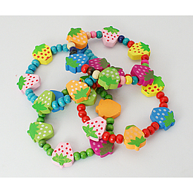 Pulsera de madera de los niños, pulseras moldeadas encantadoras, elástico, regalo del día de los niños, sin plomo, 45 mm