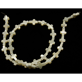 Natural White Shell Beads Strands, Mother of Pearl Shell Beads, Cross, 12x8x3mm, Hole: 1mm