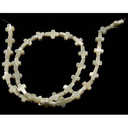 Natural White Shell Beads Strands, Mother of Pearl Shell Beads, Cross, 12x8x3mm, Hole: 1mm