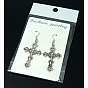 Fashion Cross Earrings, with Tibetan Style Pendant and Brass Earring Hooks, Antique Silver Color, 57mm