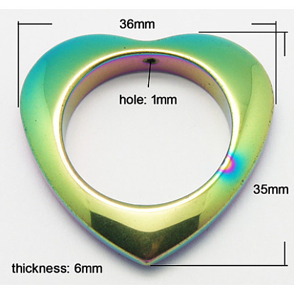 Non-magnetic Synthetic Hematite  Pendant, Color-Plated, Heart, 35x36x6mm, Hole: 1mm