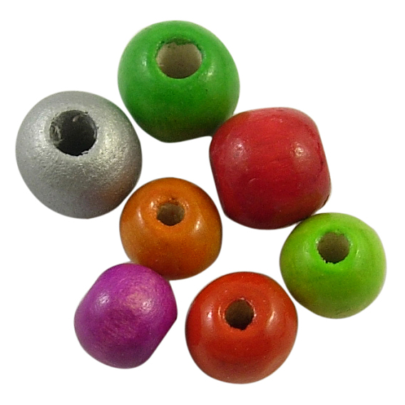 Perles en bois naturel, ronde, teint