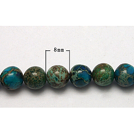 Brins de perles de jaspe impérial naturel, teints et chauffée, ronde, 8mm, Trou: 1mm, 16 pouce.