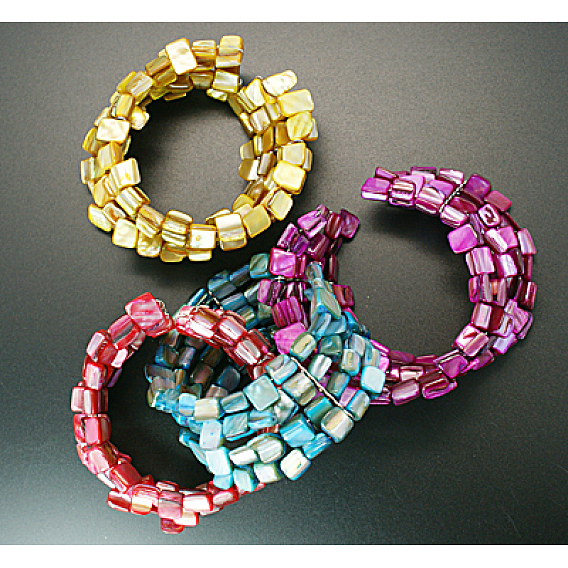 Les bracelets d'enveloppe, avec des perles de coquillage, Fil d'acier à mémoire de bracelet et barres d'écartement, 55mm