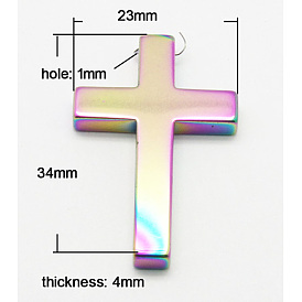 Non magnétique pendentif hématite synthétique, couleur plaquée, croix, 23x34x4mm, Trou: 1mm