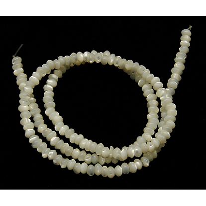 Natural White Shell Beads Strands, Mother of Pearl Shell Beads, Rondelle, 4x2mm, Hole: 1mm