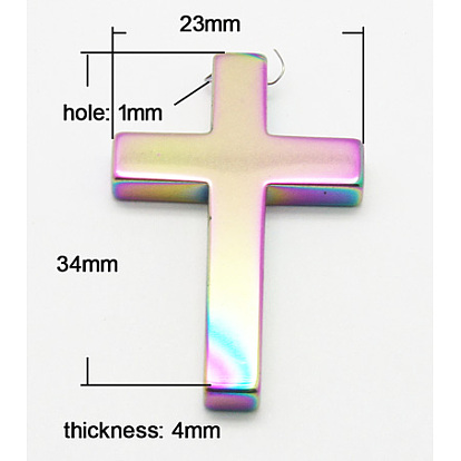 Non magnétique pendentif hématite synthétique, couleur plaquée, croix, 23x34x4mm, Trou: 1mm