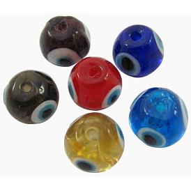 Perles lampwork, perles au chalumeau, faits à la main, ronde avec le mauvais œil, 10mm, Trou: 2mm