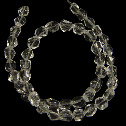 Perlas de vidrio, facetados, pepitas, imitación de cuarzo blanco, 10x8 mm, agujero: 1 mm, sobre 47 unidades / cadena, 15.5 pulgada