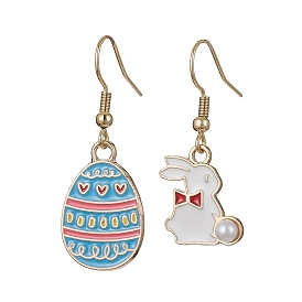 Boucles d'oreilles pendantes en alliage d'émail sur le thème de Pâques, boucles d'oreilles asymétriques lapin et œuf