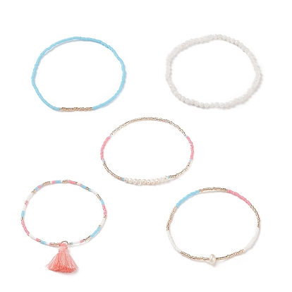 Ensembles de bracelets extensibles en perles de verre, bracelets à breloques en perles et polycoton pour femmes
