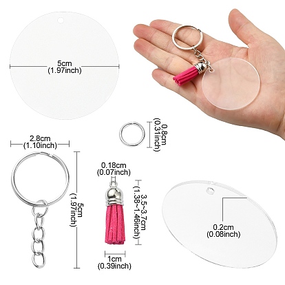 DIY Keychain Making Kit, Including Iron Split Key Rings, Acrylic Flat Round & Faux Suede Tassel Pendant Decorations