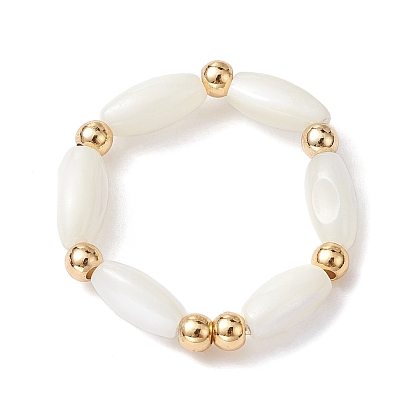 Natural Shell Oval Beaded Stretch Rings for Women
