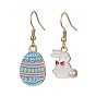 Easter Themed Alloy Enamel Dangle Earrings, Rabbit & Egg Asymmetrical Earrings