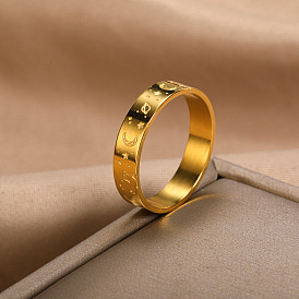 18K Gold Plated Stainless Steel Ring with Stars, Moon and Planets - Unisex Simple Design Non-Fading Band