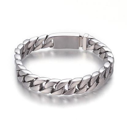 304 Stainless Steel Curb Chain Bracelets, with Rhinestone