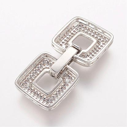 Brass Micro Pave Cubic Zirconia Fold Over Clasps, Square