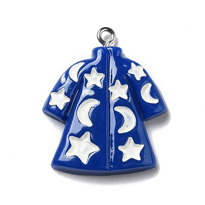 Halloween Opaque Resin Pendants, with Platinum Tone Iron Loops, Clothes with Moons and Stars