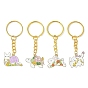 Animals Alloy Enamel Pendants Keychain, with Iron Split Key Rings, Snail/Tortoise/Rabbit/Cat with Flower