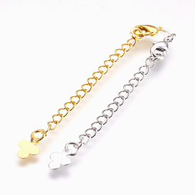 Brass Chain Extender, with Lobster Claw Clasps, Cadmium Free & Nickel Free & Lead Free, Long-Lasting Plated, Flower