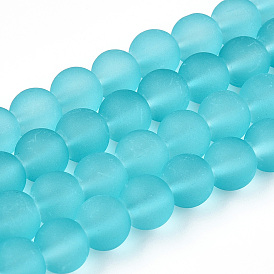 Chapelets de perles en verre transparentes  , pour la fabrication de bijoux en perles, givré, ronde