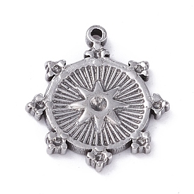 304 Stainless Steel Pendant Rhinestone Cabochons, Flat Round with Star