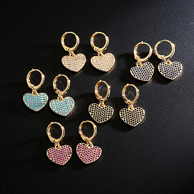 18K Gold Plated Geometric Heart Earrings with Zirconia Stones by Aogu